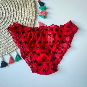 Victoria's Secret Ruffle Mesh Cheekini Panty Lipstick Red Small NEW